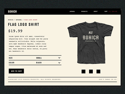 Bohica Webstore america apparel clothing desktop military patriot patriotic tshirt ui ux web webstore