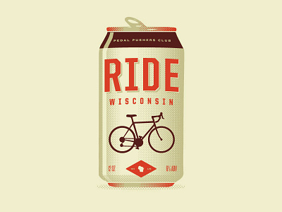 Ride Wisconsin beer beer can bike brewing cycling halftone illustration wisconsin