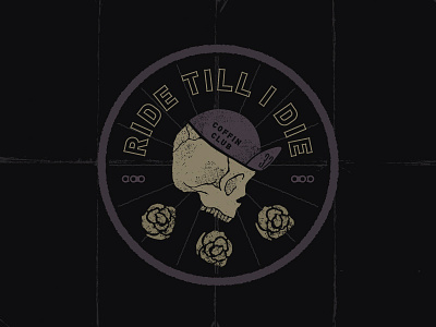 Ride Till I Die badge bicycle bike coffin cycling death flower illustration lockup punk rose skull
