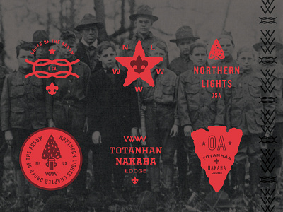 Order of the Arrow america arrowhead badge boy scouts branding camp lockup logo minnesota north patch vintage