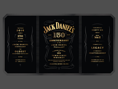 Jack Daniels 150th Anniversary (Full Label) bottle embellishment filigree gold jack daniels label lockup premium spirits tennessee type whiskey