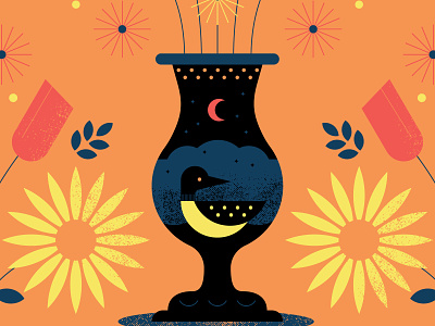 Posters for Parks 2018 bird boquet flower illustration lake loon minnesota moon night vase vector