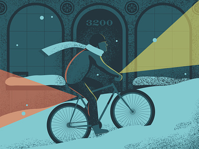 Artcrank 2018 art bike cycling illustration lights poster print screenprinting snow texture vector winter