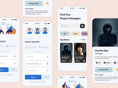 Contact With Client/Managers/Freelancer App UIUX Design app app design figma free free download free template mobile app ois app ui ui kit uiux user interface ux xd
