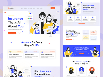 Hoomi-Insurance Landing Page 2021 trend app car insurance design family insurance health insurance homepage insurance insurance company landiing page landing life insurance ui user interface ux web design website