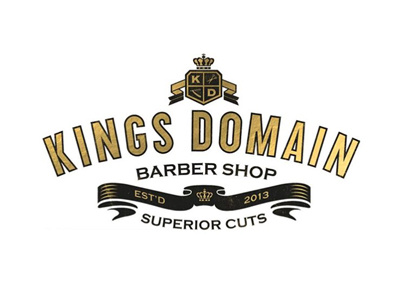 Kings Domain barber brandmark design foil gold graphics logo shield