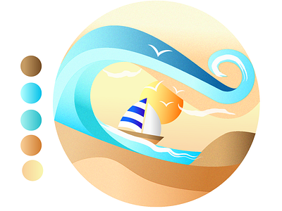 summer adobe illustrator art artist artwork birds colorpalette digital illustration digitalart drawing illustrators sailboat sand summer sun sunny sunrise sunset texturedrawing textures waves