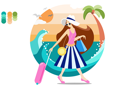 Girl adobe illustrator beach digital art digital work digitalart drawing fashion design flat flat illustration flatdesign girl holiday sea suitcase summer summer holiday sun travel travel girl waves