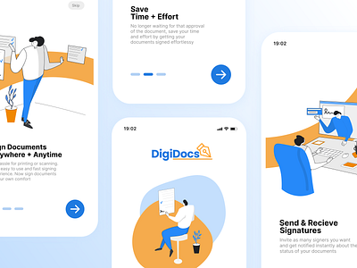 eSigning App Onboarding ✍️ | DigiDocs Mobile UI app contracts design digital signature documents esignature figma inspiration layout mobile app mobile ui onboarding sign docs signature ui uiux user interface walkthrough