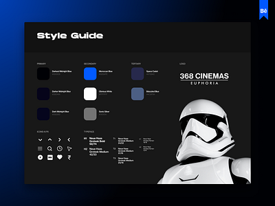 Style Guide 🍿 | 368 Cinemas behance booking case study cinema cinema booking concept dark theme design design system figma inspiration layout movies stormtrooper style guide ui uiux user experience ux web