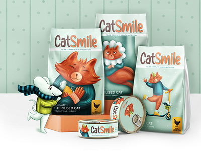 Packaging for a line of cat food character character development character illustration characterdesign children illustration childrens illustration design digital illustration illustraion kids illustration package package design packaging packaging design product