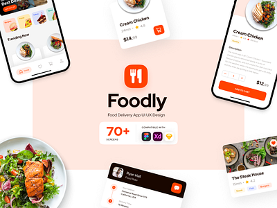 Food Delivery App UI UX Design with 70 inner screens! 3d animation app design app mockup branding design graphic design logo mobile mobile app design motion graphics typography ui ui ux ux