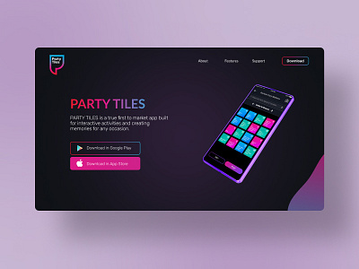 Party Tiles - Desktop version app colourful darkversion design features fun futuristic graphic design interation organization ui ux webdesing website