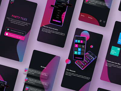 Party tiles - Mobile version app app design clean dark dark ui dark version design features gradient graphic design interface landingpage mobile app mobile game mobile version organization task tech ui ux