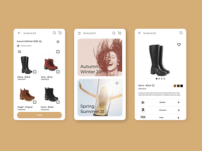 Shoe store - Mobile Version app boots clean collection design e commerce gold mobile shoes ui ux