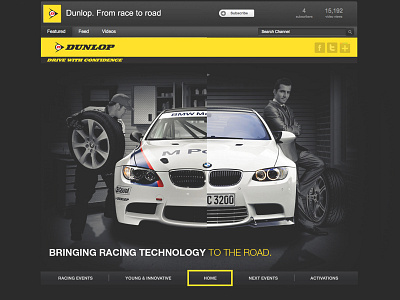 DUNLOP YOUTUBE CHANNEL blackwhite bmw cars channel dunlop germany helvetica layout website yellow youtube