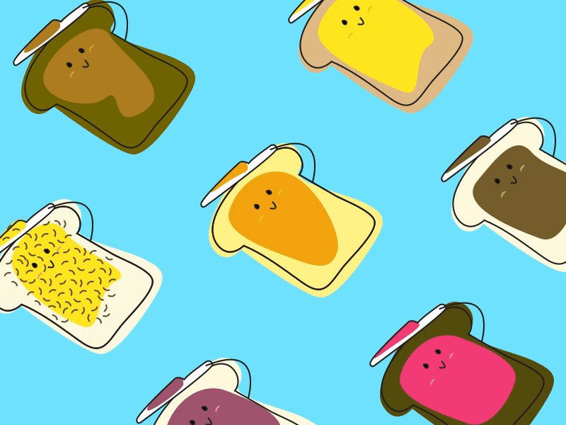 Boterhammen animation butter cute doodle flat hagelslag jelly nutella peanutbutter sandwich
