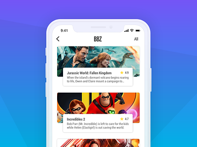 Movie Reviews App Concept | 30day/30min #1 app incredibles ios iphone iphone x jurassic world minimal mobile movie ui ux