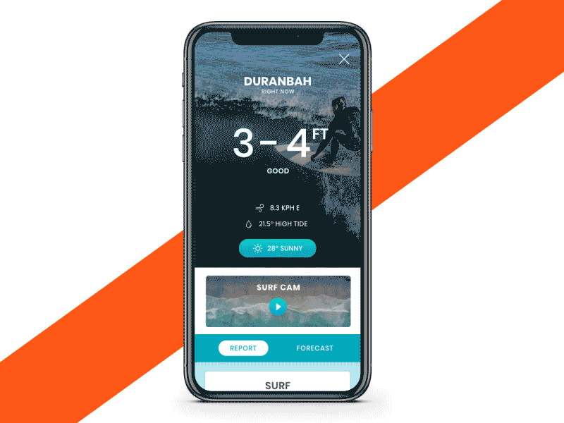 Surf Report App Concept | Daily Shot #4 gif interaction ios iphone mobile mockup surf ui ux x