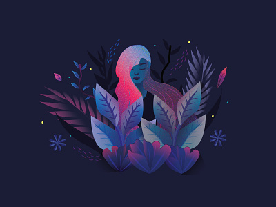The Forest Night blue flower flowers illustration design ilustración night purple she