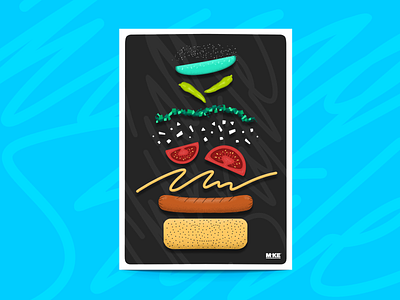 "Chicago Style" chicago food frame hotdog illustration poster print procreate