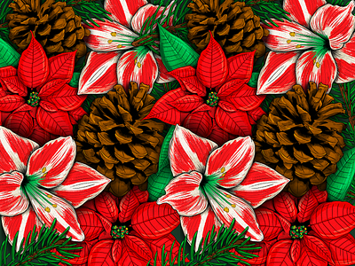 A Holiday Bundle christmas festive floral flowers holiday illustration pattern pine pine cone poinsettia xmas