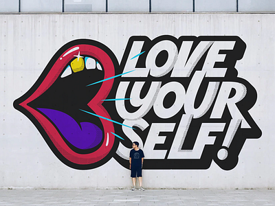 Love Yourself! design font graffiti illustration lettering mural type typography vector wallart