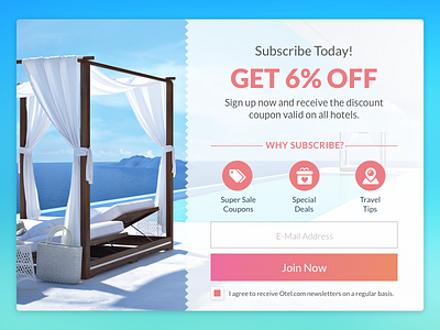 Subscribe Popup booking clean design fresh hotel minimal popup travel trip ui user interface ux webdesign