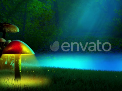 Glowing Mushroom And Fireflies Landscape Animation animation beautiful buy envato fireflies glow grass illustration lake landscape mushroom nture scenery