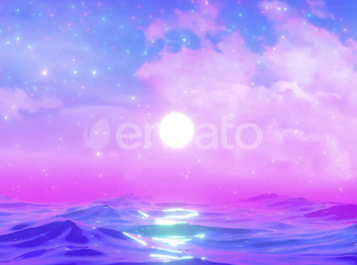 Aesthetic Pastel Sky Over Ocean Animation 3d aesthetic animation background beautiful cloud envato illustration landscape ocean pastel pink scenery sea stars sunrise waves