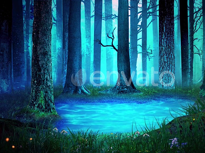 Lake In The Forest Landscape Animation animation beautiful buy envato fireflies fog forest glow grass illustration lake landscape nature ripple scenery trees videohive water reflection wind wood