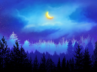 Starry Night Sky With Golden Moon