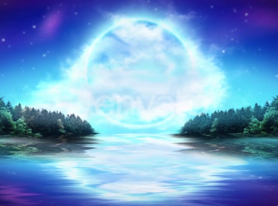 Dreamy Moon And Ocean Landscape animation aurora beautiful buy clouds envato forest land landscape moon neon night ocean reflection scenery sea sky stars