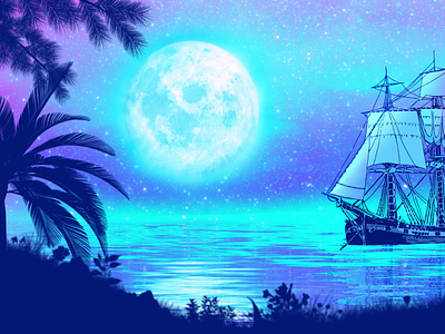 Ship Under Full Moon Animation