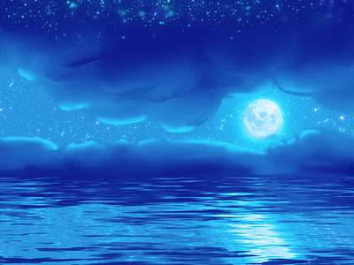 Beautiful Midnight Ocean With Moon Animation