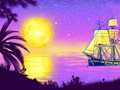 Sunset over ship Landscape Animation