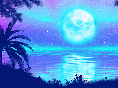 Tropical Full Moon Over Ocean Animation animation beautiful buy dreamy envato full moon glow illustration island landscape midnight moon moonlight ocean scenery sea sky starry stars tropical