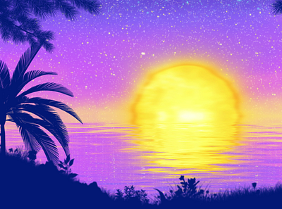 Tropical Sunset landscape Animation 80s animation beautiful buy dreamy illustration island landscape motion elements motion graphics ocean red sky scenery sea sky starry sun sunrise sunset tropical