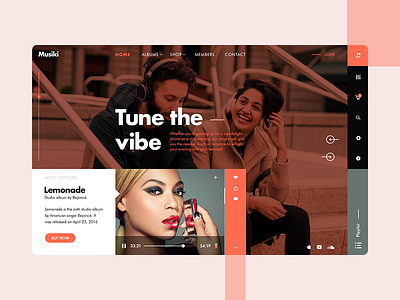 Musiki design homepage icon landing music shop site ui ux web webpage website