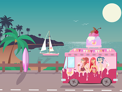 ice cream beach cream girl ice illustration illustrator vector