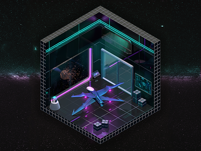 Spaceship 3d 80 art cinema4d digital game illustration isometric polygonal render retro space