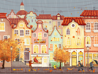 Autumn in the city background background design illustration visual development