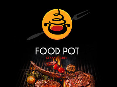 Food Pot - Kebab & Grill chicken dinner fire food fork grill kebab logo design pot restaurant spicy yellow
