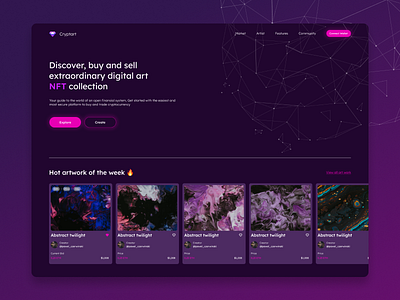 NFT Cryptart Landing Page abstrack art artwork branding color crypto digital art digital money drawing eth graphic design landing page money motion graphics nft typography ui