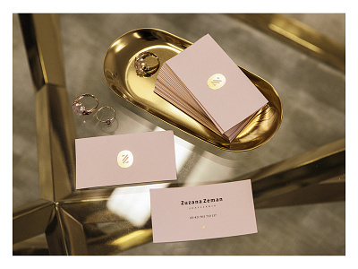 Zuzana Zeman Joaillerie brand branding businesscardbrand gold hotfoilstamp identity jewellery joaillerie logotype monogram pink production