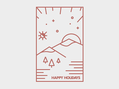 Happy Holidays Window adventure futura illustration lines minimal mountains red stroke thin window