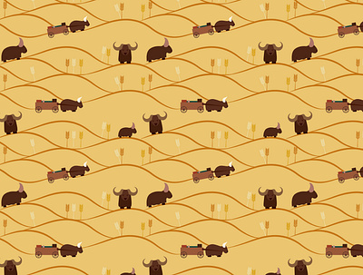 Year of the Ox bison cart fields gold golden grain midwest ox ox cart oxen pattern plains prairie traveling wheat wheat field year of the ox zodiac