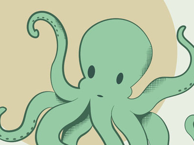 Octopus animal cartoon cephalopod cross hatching green illustration octopus tan tentacles underwater vector