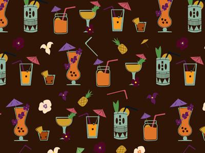 Tropical Drinks cocktails drinks flowers hawaiian illustration pattern pineapple summer tiki tropical umbrella vacation