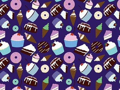 Sweets & Treats - Colored bright colors cake cupcake dessert desserts doughnut food frosting ice cream ice cream cone illustration pattern pattern design pop art repeat pattern sugar sweets treats vector vector art